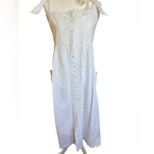 Juliet Dunn White Poplin Tie Shoulder Dress with Ric Rac Detail Size 3
